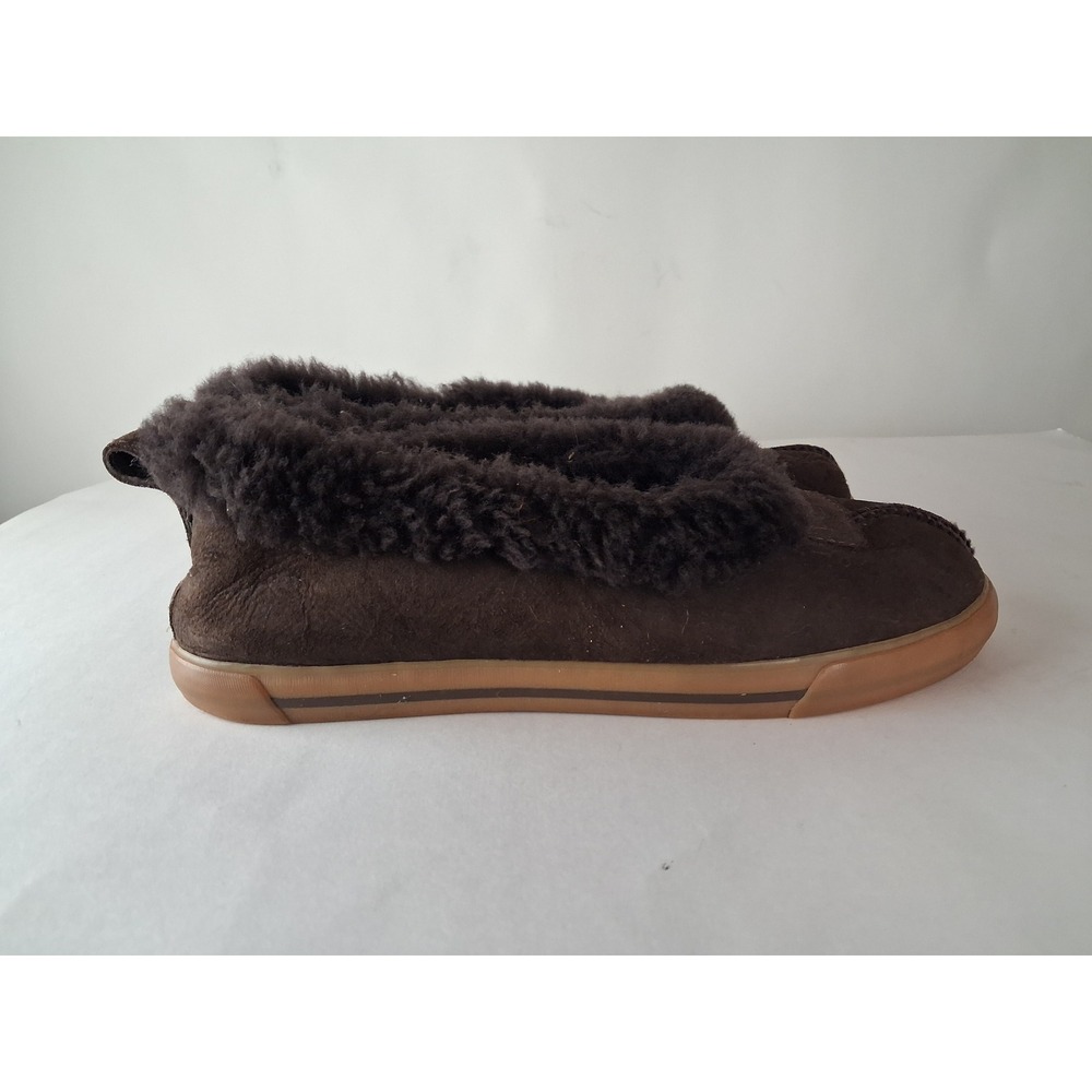 UGG Australia Women Brown Suede Sheepskin Fur Collar Slippers Gum Sole Shoes